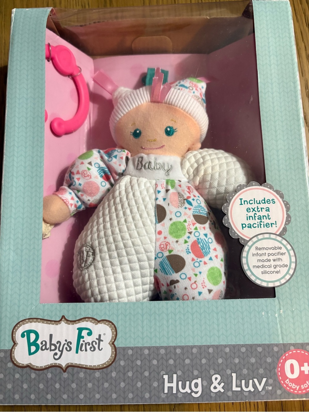 Hug & Luv Plush Baby Doll - Pink, White & Multicolor